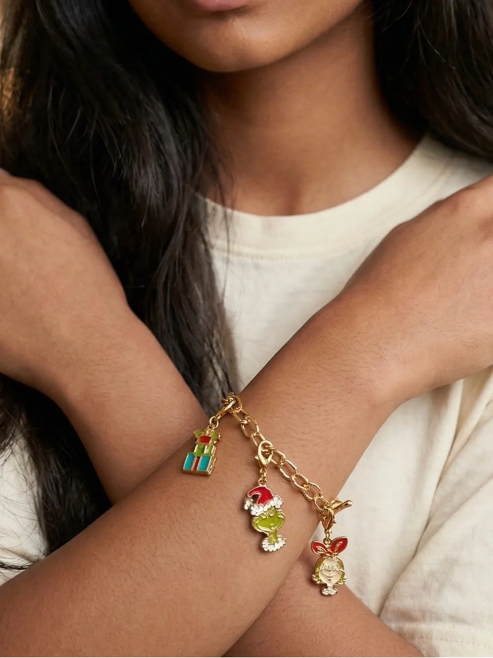 Golden Grinch themed Charm toggle Bracelet with Colorful charms